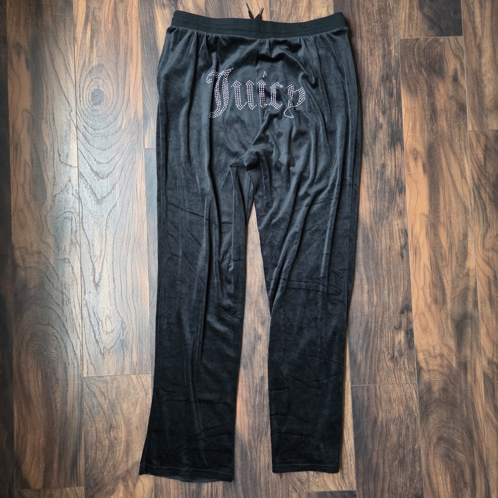 Juicy Couture Black Velour Pants with Rhinestone 'Juicy' Logo